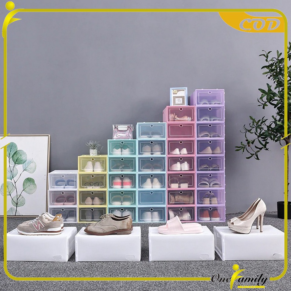 Terkini ONEC158 Kotak Sepatu Lipat Transparan Tebal Shoes Storage Box Organizer Rak Sepatu Plastik S
