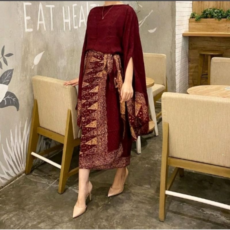 SET KONDANGAN BATWING JUPRI KOSONGAN MAROON BAHAN VISCOSE SEMI SUTERA
