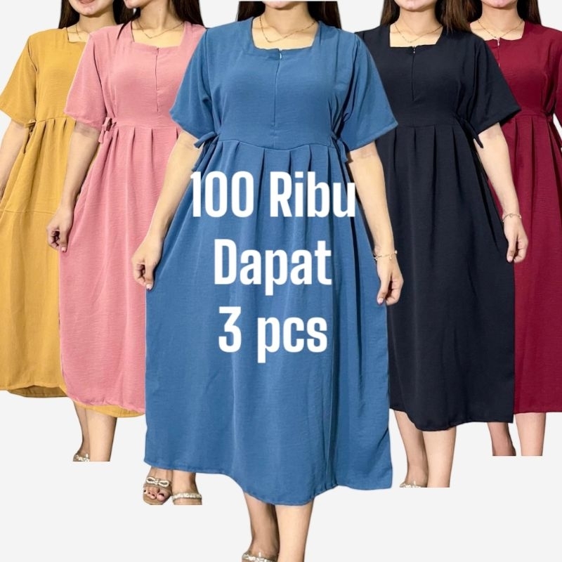 Paket 100 Ribu Dapat 3 Pcs Daster Crinkle Airflow Premium Wanita Remaja Resleting Depan Busui Nyaman