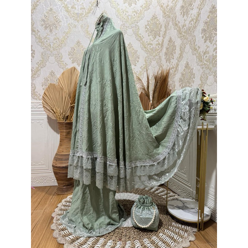 MUKENA ALUNA LINEN BORDIER PREMIUM TAS CANTIK DEWASA