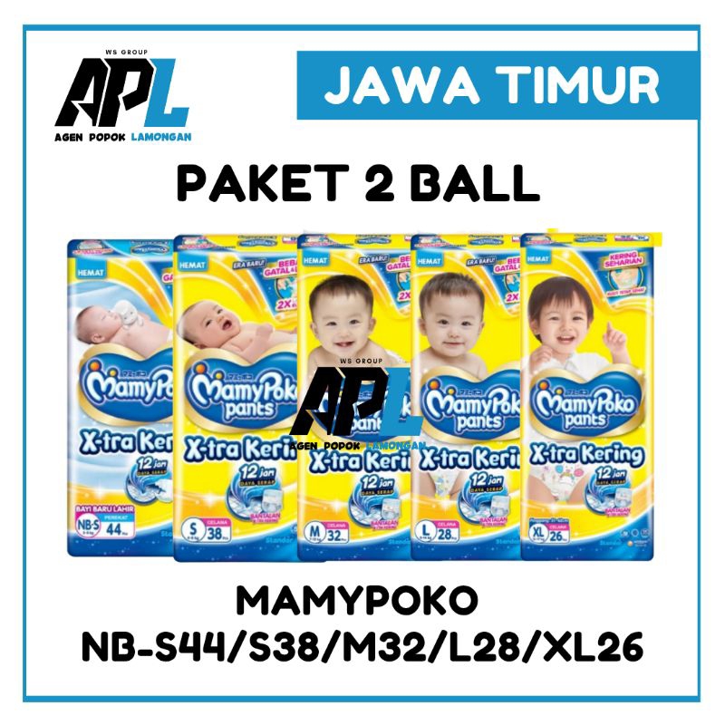 APL 2 Ball Mamypoko S38/M32/L28/XL26 Celana Extra Kering Baru Pempers Bayi Agen Popok Lamongan Jawa 