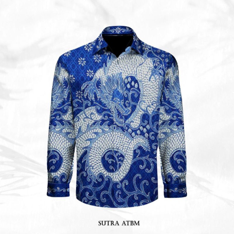 kain batik tulis pria bahan sutera atbm batik tulis pria warna biru elektrik. er