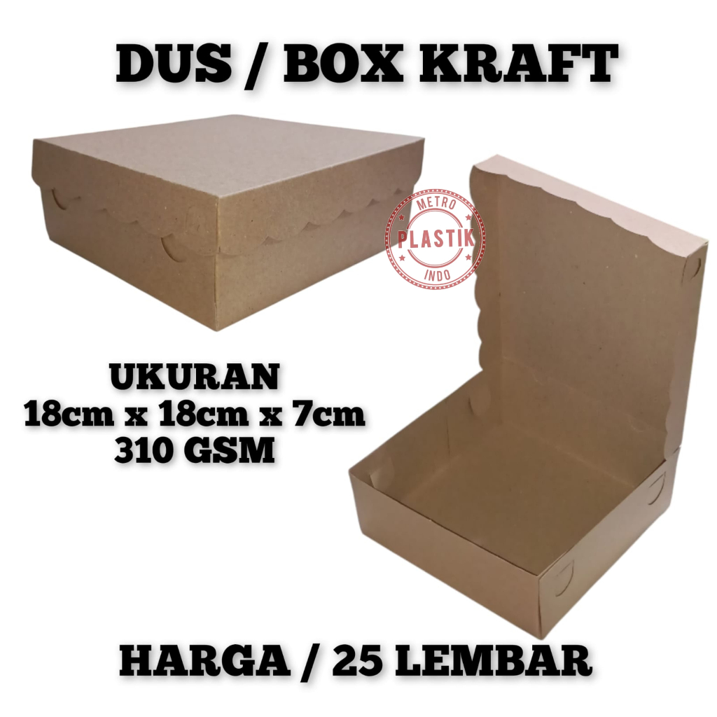 

Box Kraft 18x18 310gsm Isi 25pcs / Kotak Nasi / Dus Kemasan Kue Makanan 18 x 18 Coklat Mitraku