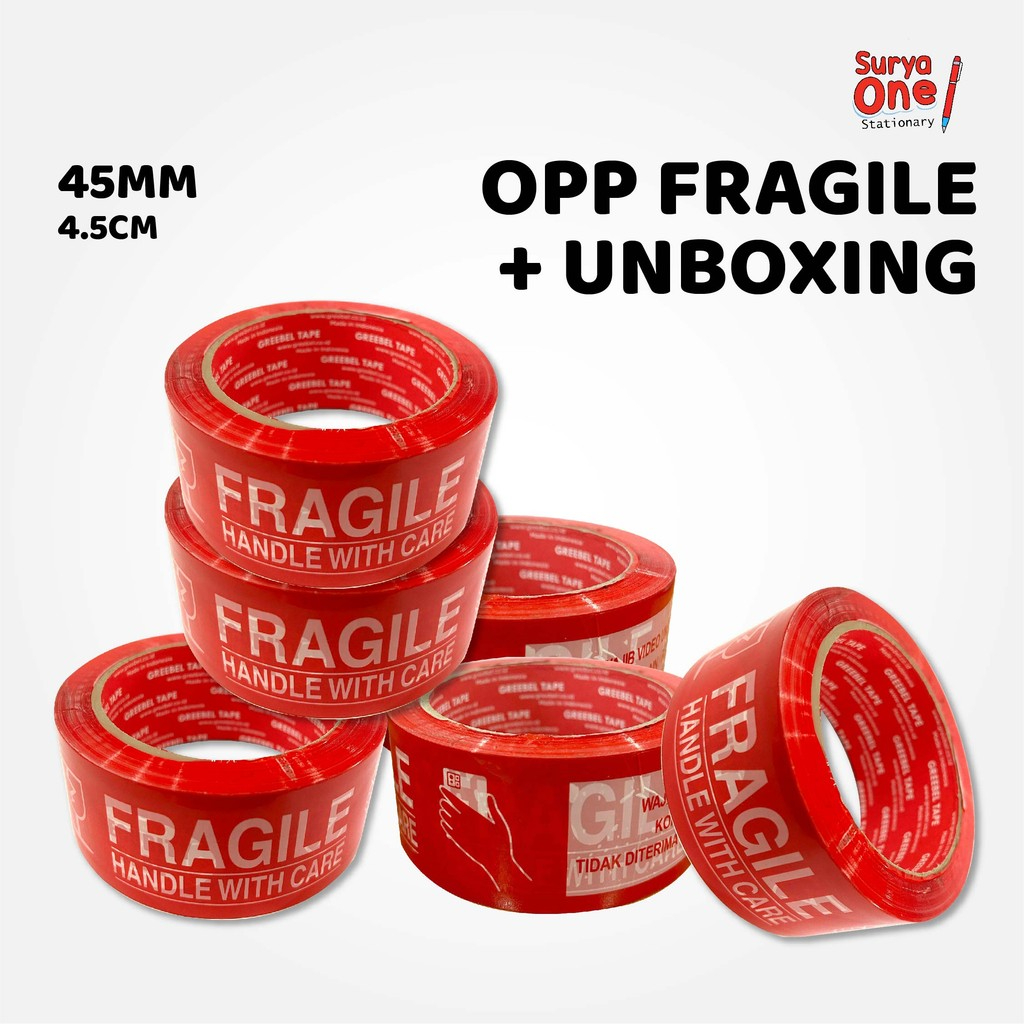 

Ioslasi Fragile + Unboxing 45 mm Greebel uk. 45 mm X 72 m X 45 mic / lakban Fragile Suryaone