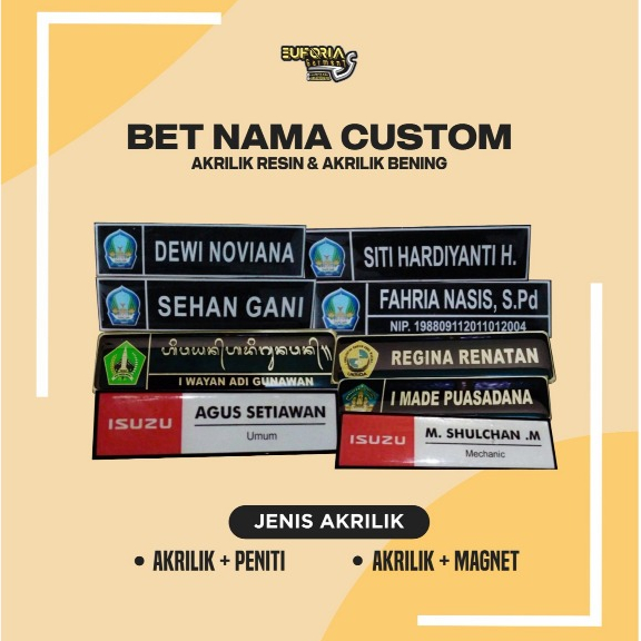 

Bet Nama Akrilik Resin/Bet Nama Bening/Nama Dada