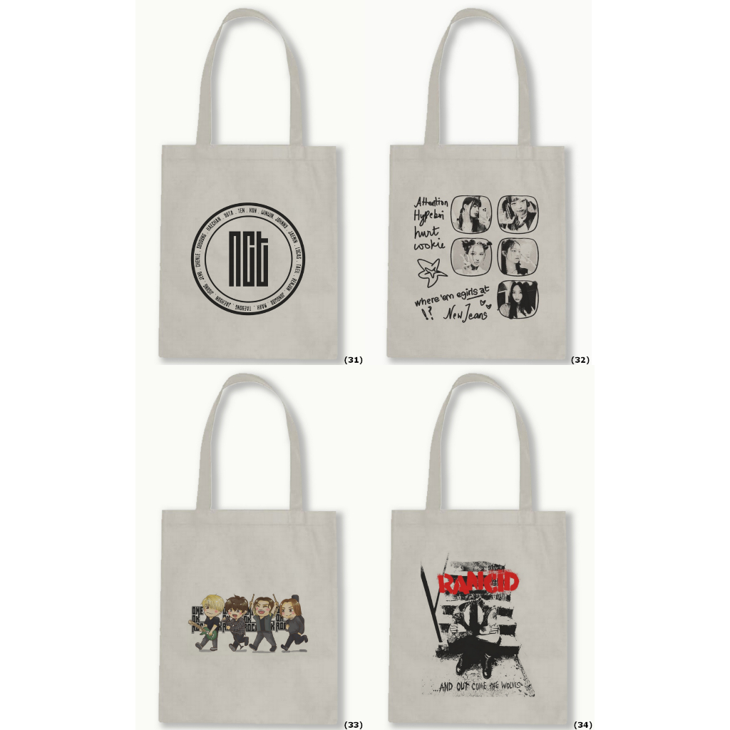 Tas Tote Bag -  [Diskon 50%] Nct / New Jeans / 1975 / Sex Pistols / Taylor Swift / Tintin / Top Gun 