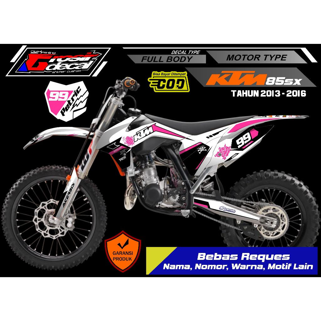 Decal stiker KTM 85 Sixdays 2013 - 2016 Putih Full Body Bebas Reques