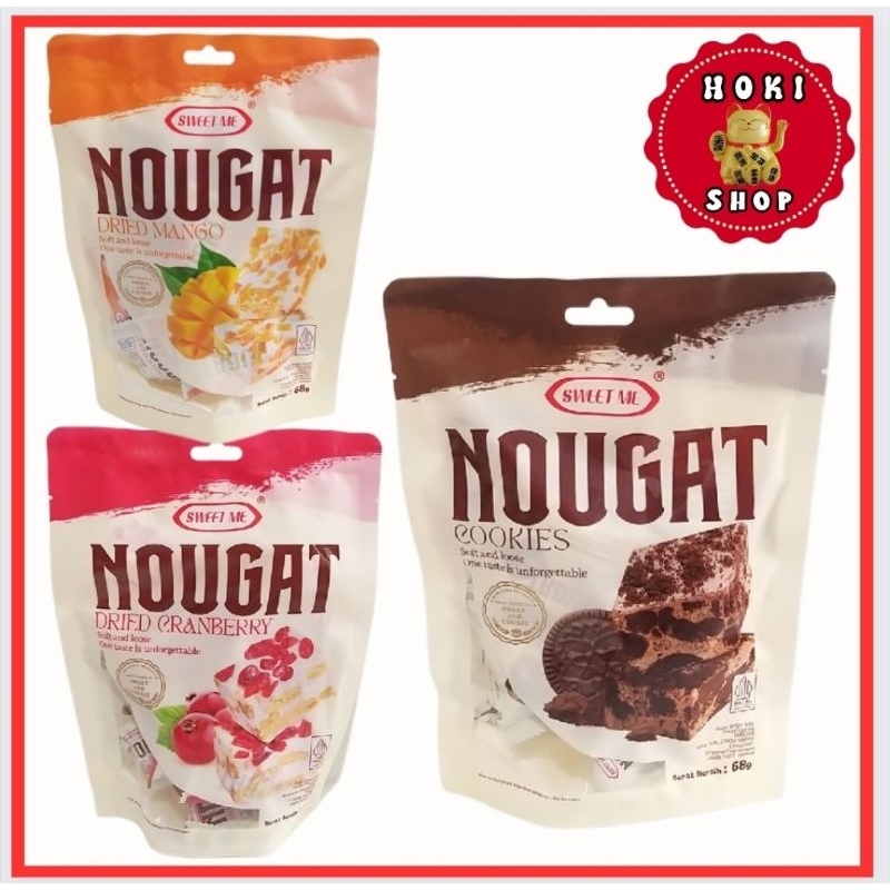 

Sweet Me Nougat All Varian 68gr Halal / Nougat Sweet Me / Nougat Cranberry / Nougat Cookies/ Nougat Mango