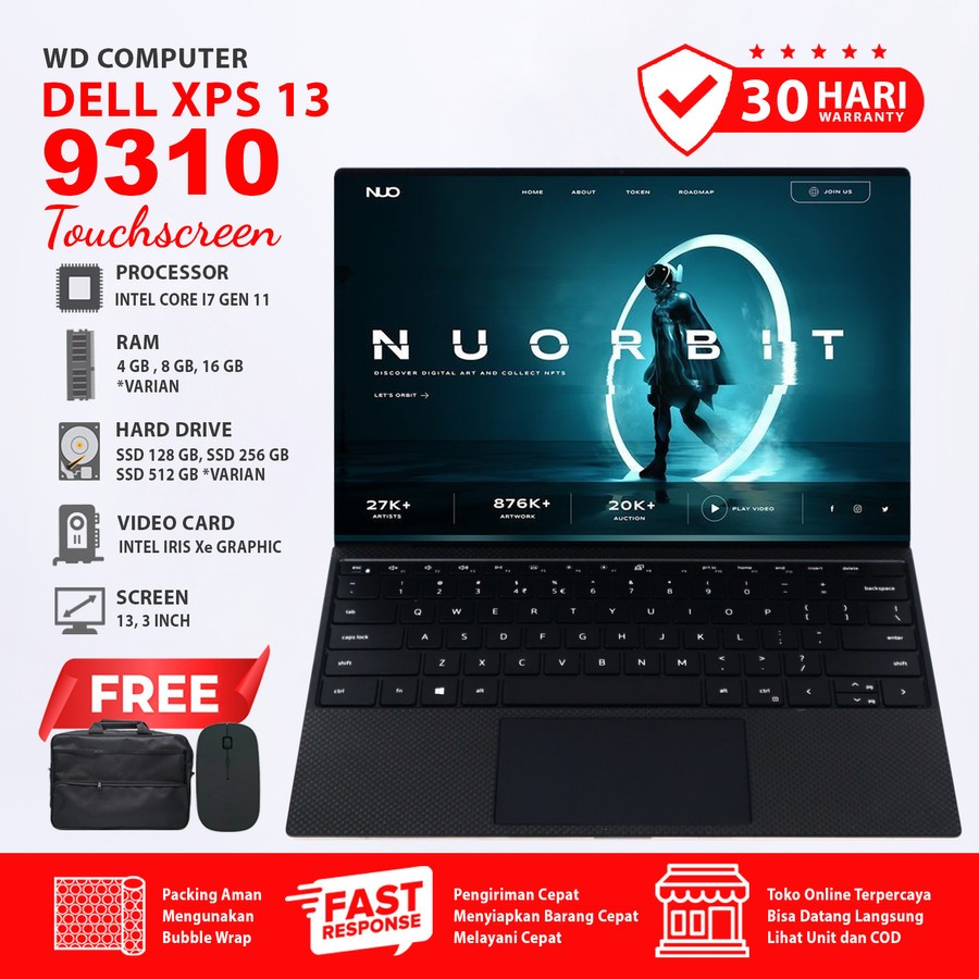 Dell XPS 13 9310 Touchscreen I Core I7-1185G7 I Ram 32 Gb Ssd 512 Gb I Intel IRIS XE I Mouse Dan Tas