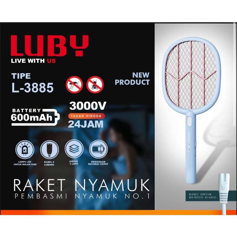 Raket Nyamuk Elektrik Cas LUBY L-3885 , Raket Nyamuk Cas LUBY 3885 Original