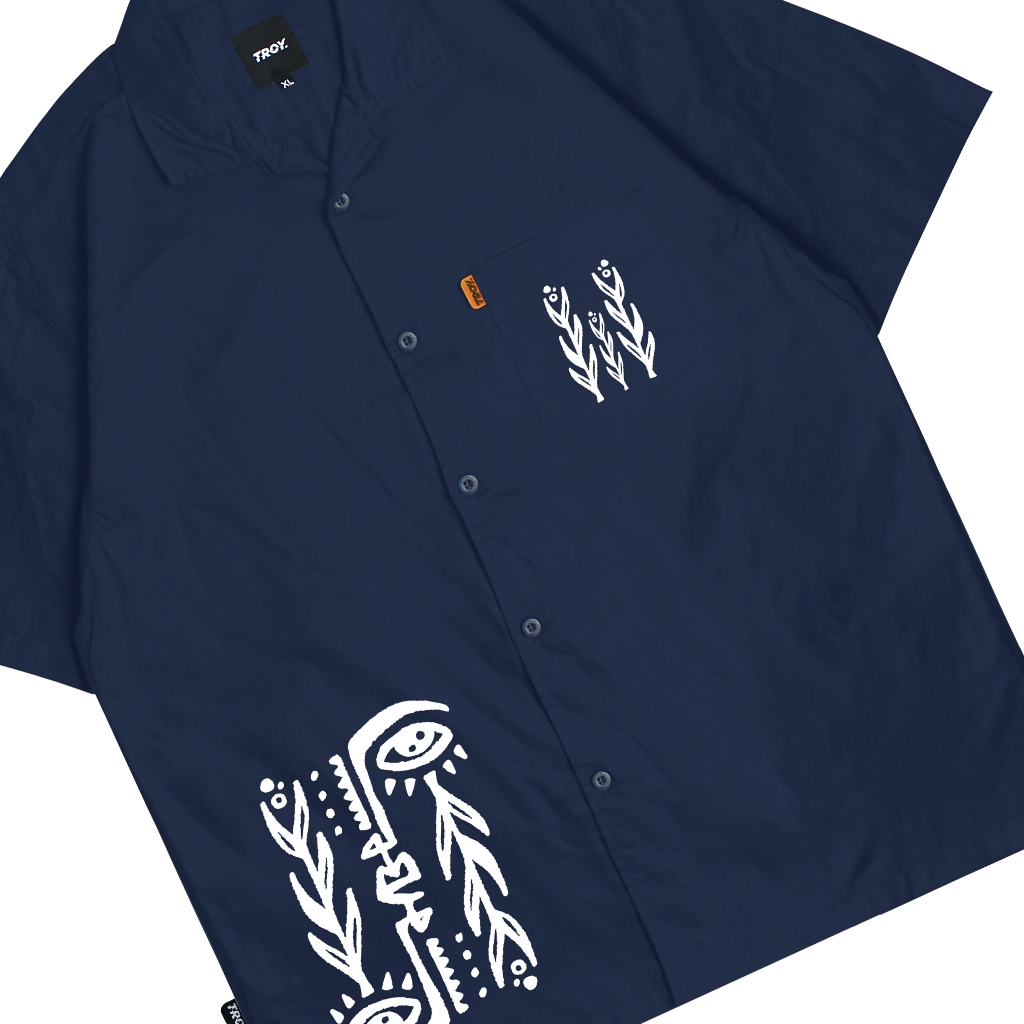 Troy Company Short Shirt Navy Plant Fossils - Kemeja Lengan Pendek Pria Biru Navy KMJ 2949