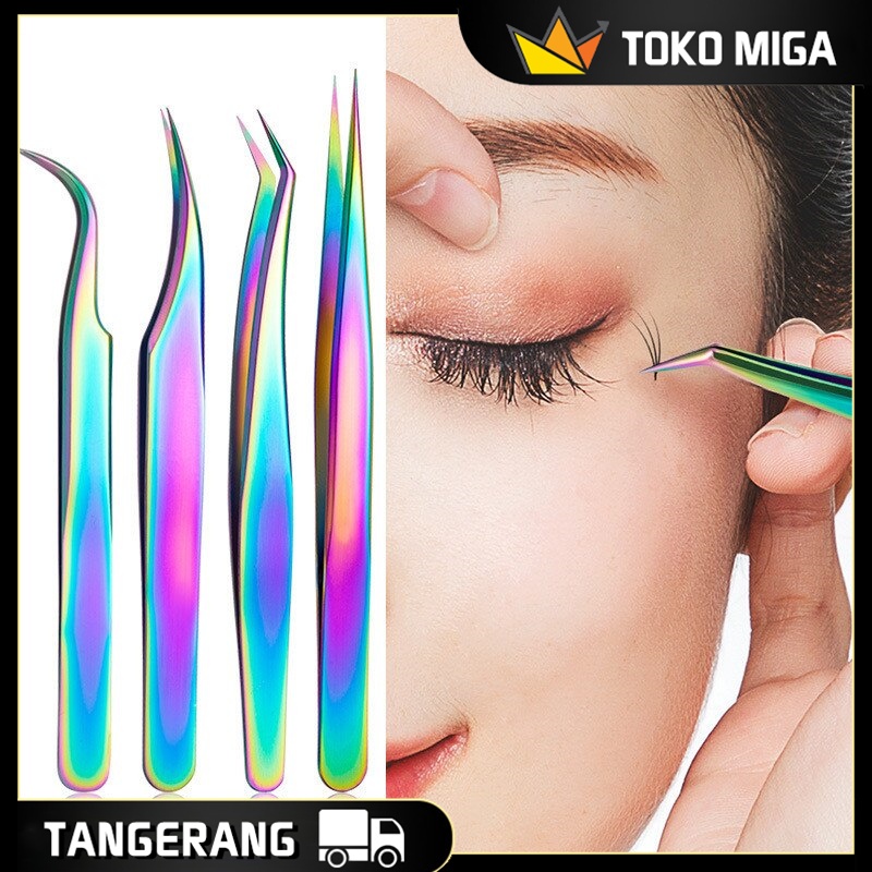 Pinset Eyelash Lancip Pinset Bulu Mata Palsu 430 Stainless Steel Pinset Eyelash 4PCS