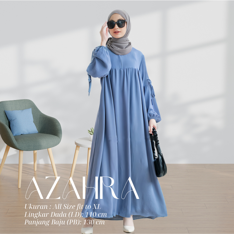 Baju Gamis Lebaran 2025 Wanita Dress Muslim Kondangan Remaja AZAHRA Kain Crepe Kekinian Polos Mewah 