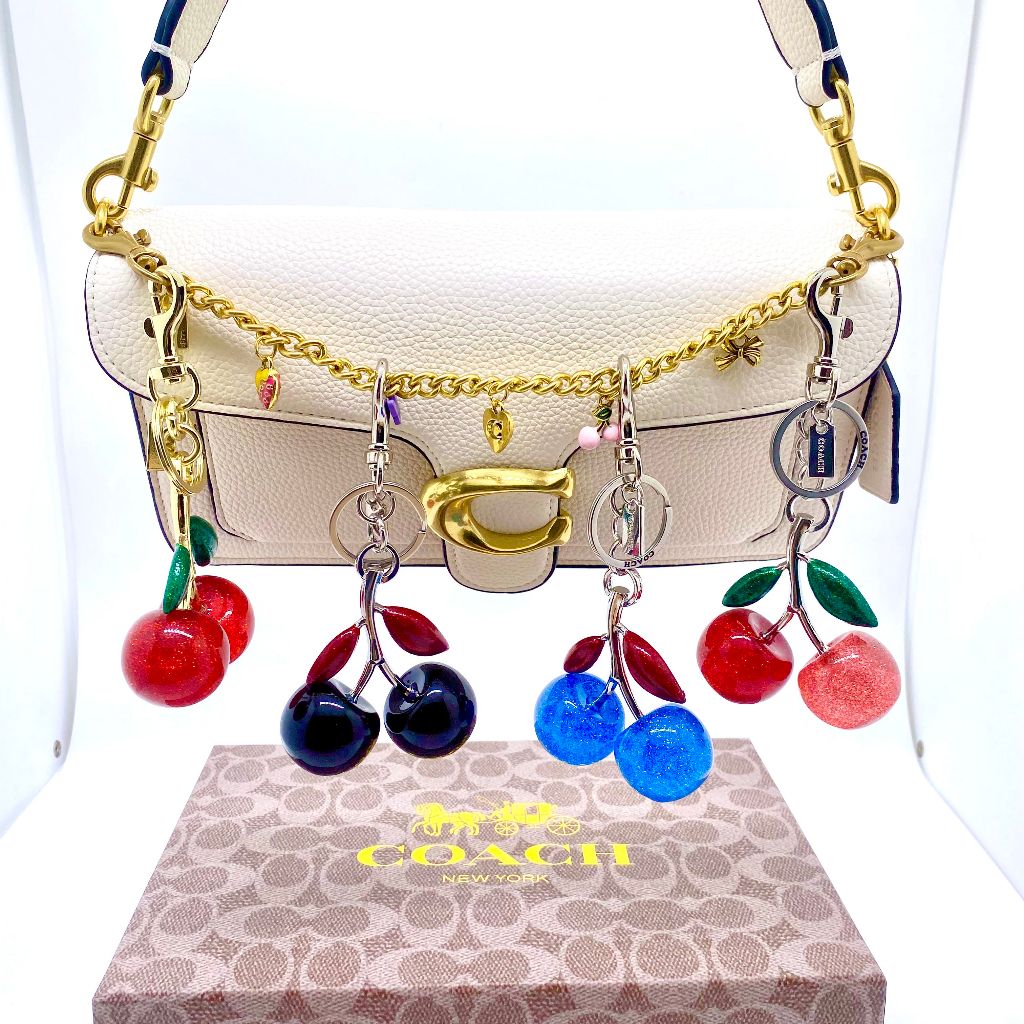 Gantungan cherry coach bag charm aesthetic gold red pink