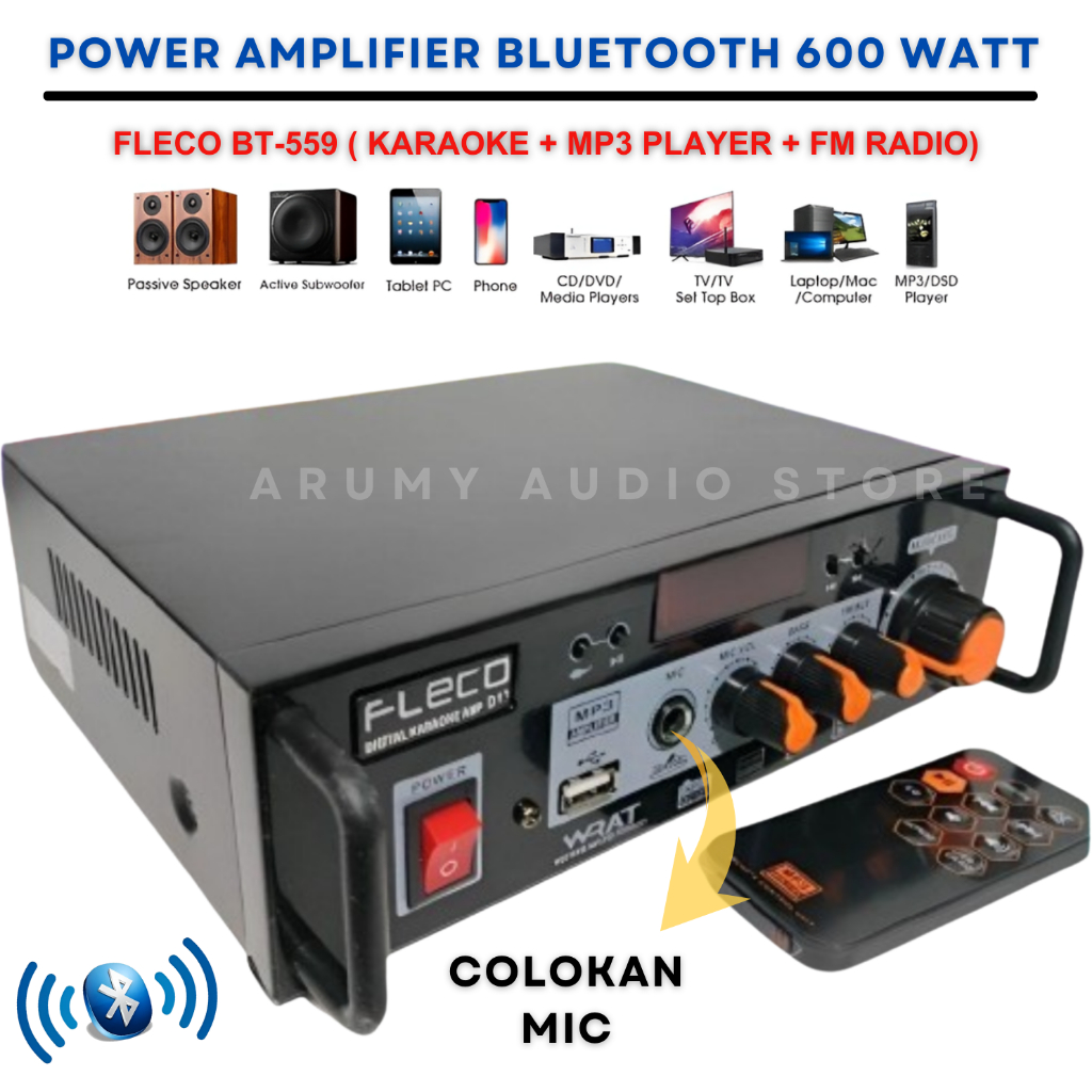Amplifier Bluetooth Fleco D13 - Ampli Karaoke Fleco D-13 Mp3 Player | Power Amplifier AC-DC Stereo B