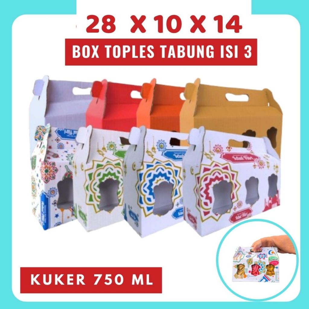 

Box Kue Kering 28x10x14 Jinjing (KUKER TOPLES JAR 750ml ISI 3) Box Jinjing Kardus Lebaran Idul Fitri Hampers Polos/Motif