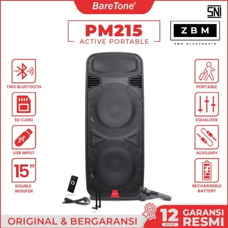 Speaker BareTone PM215 Portable 15 inch 1000 Watt USB Bluetooth