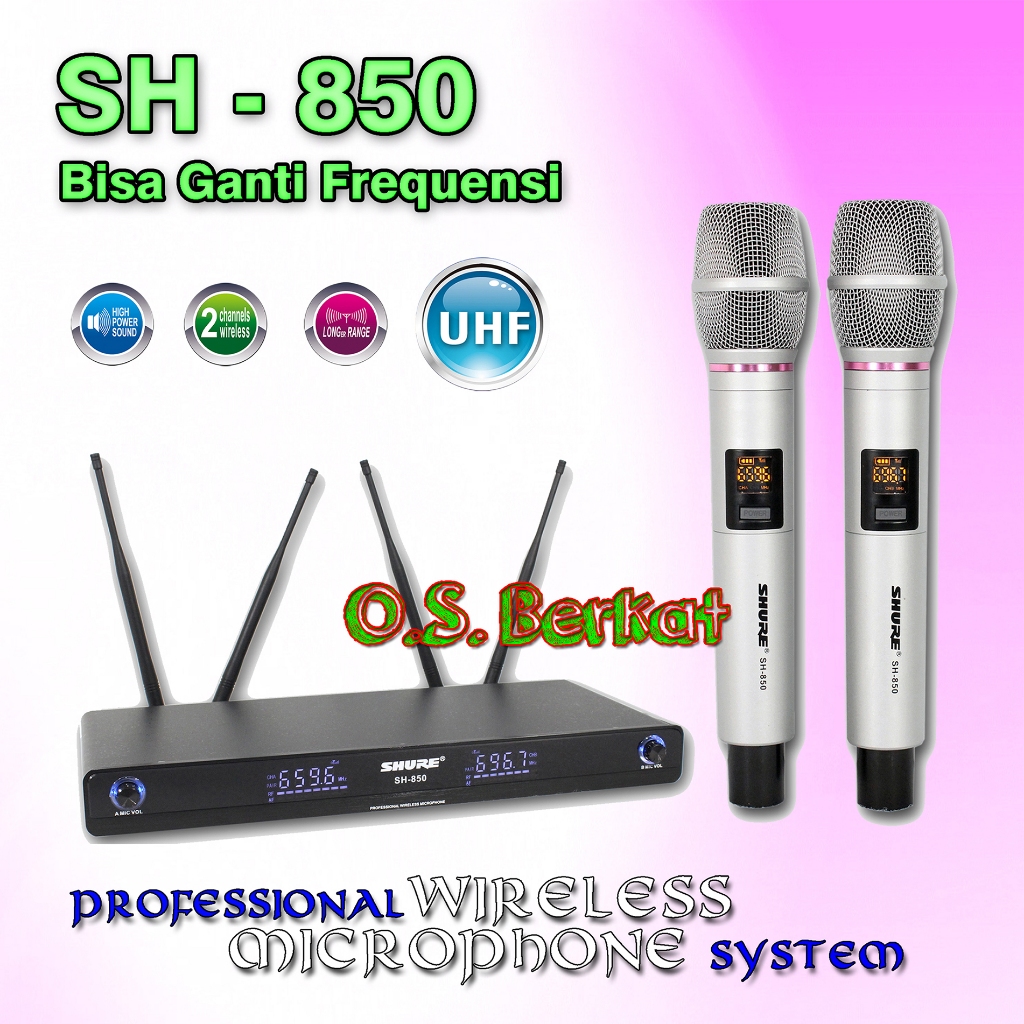 Mic Wireless SH 850 + Koper + Bisa Ubah Frequensi / Microphone Wireless UHF SH - 850