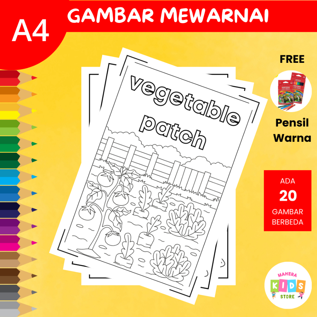 

20 Lembar Kerja Gambar Mewarnai Peternakan Anak Coloring Book A4 Free Pensil Warna