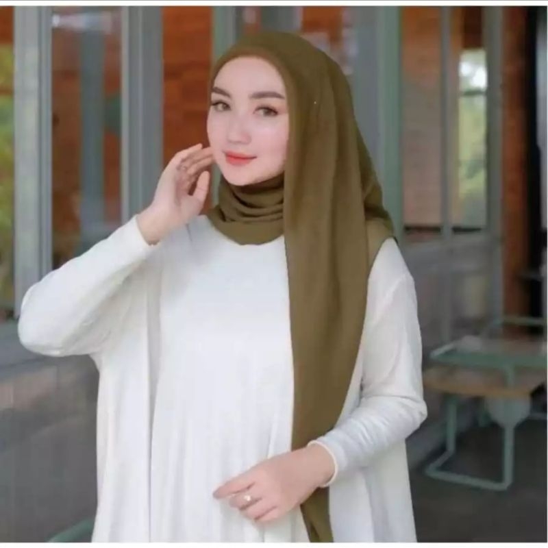 PARIS PREMIUM WARNA OLIVE HIJAB SEGI EMPAT VOAL ANTI LETOY