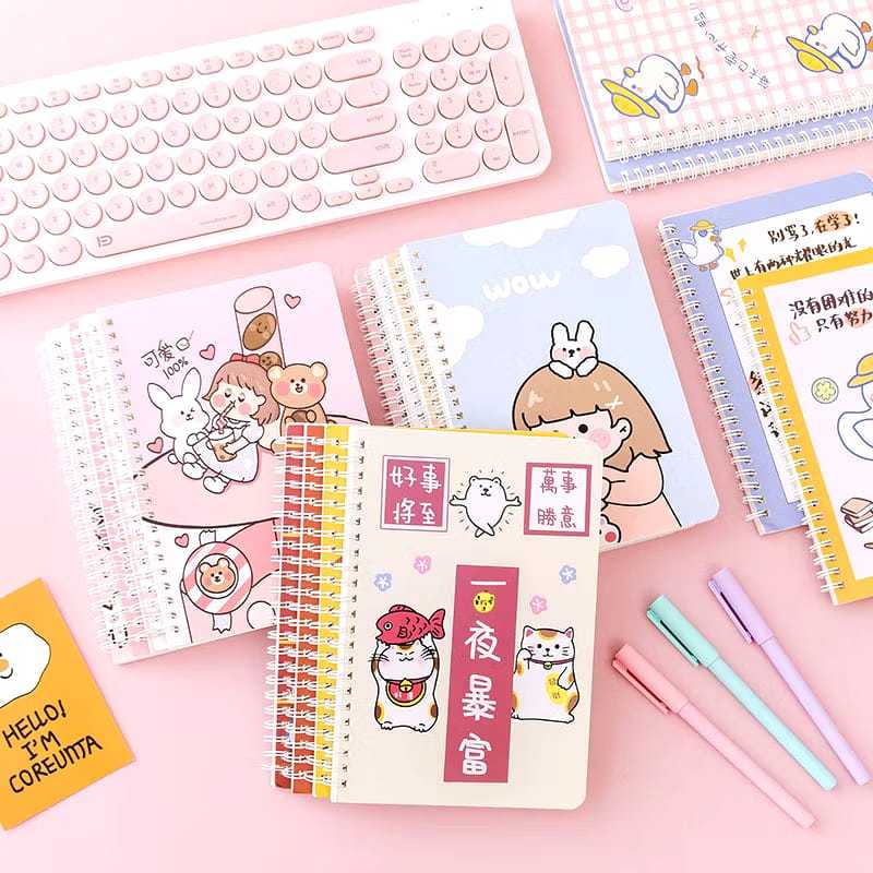 

4PCS - Notebook Buku Catatan A5 Ring Motif Kartun Lucu Buku Tulis Karakter Lucu Isi 60 Halaman Notebook Ring 4pcs