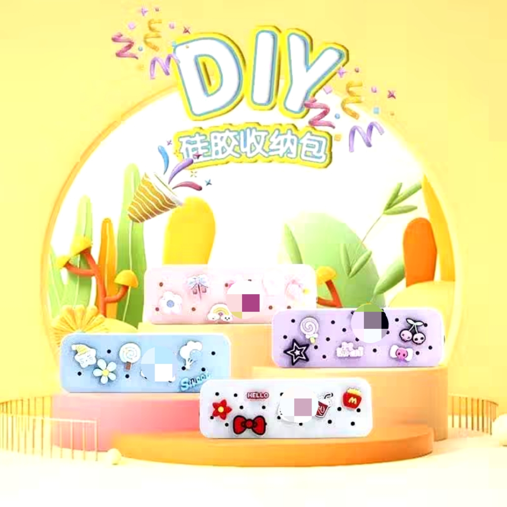 

AB35 Tempat Pensil Silikon DIY Karakter Kotak Alat Tulis Silikon DIY Motif lucu Kotak Pensil Anak Karakter