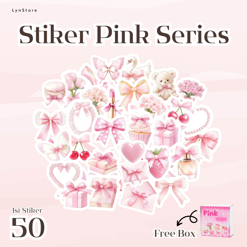 

(LS_S004) 50 Pcs Stiker Box Pink Series | Sticker DIY Scrapbook | Stiker Lucu Kotak
