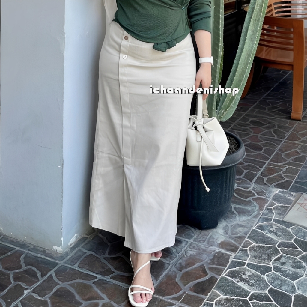 ICH - FREE BELT Sima Skirt Button Rok Jumbo Wanita Twill