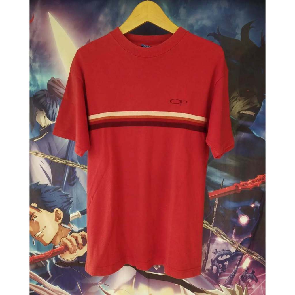 Vintage Ocean Pacific Small Logo Stripes Red Tee Kaos Tshirt Original Second Merch Japan Korea Brand