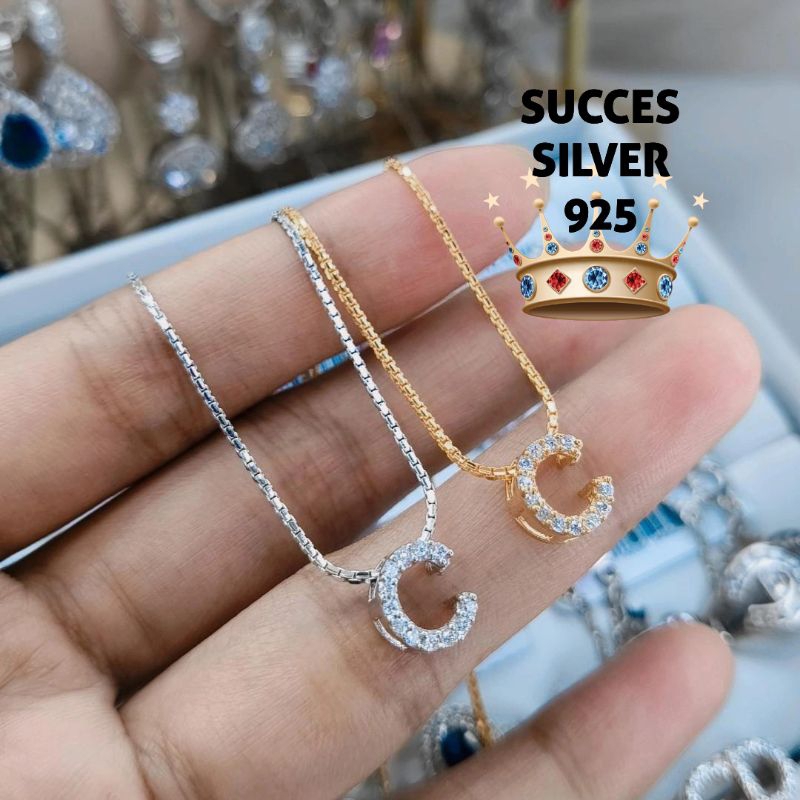 KALUNG PERAK ASLI 925  LAPIS EMAS VARIASI ITALI +  HURUF C