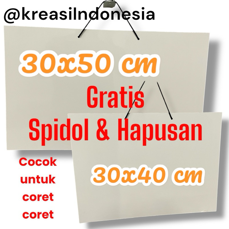 

Whiteboard papan tulis gantung dinding gratis spidol dan penghapus ukuran 30x50 dan 30x40 cm