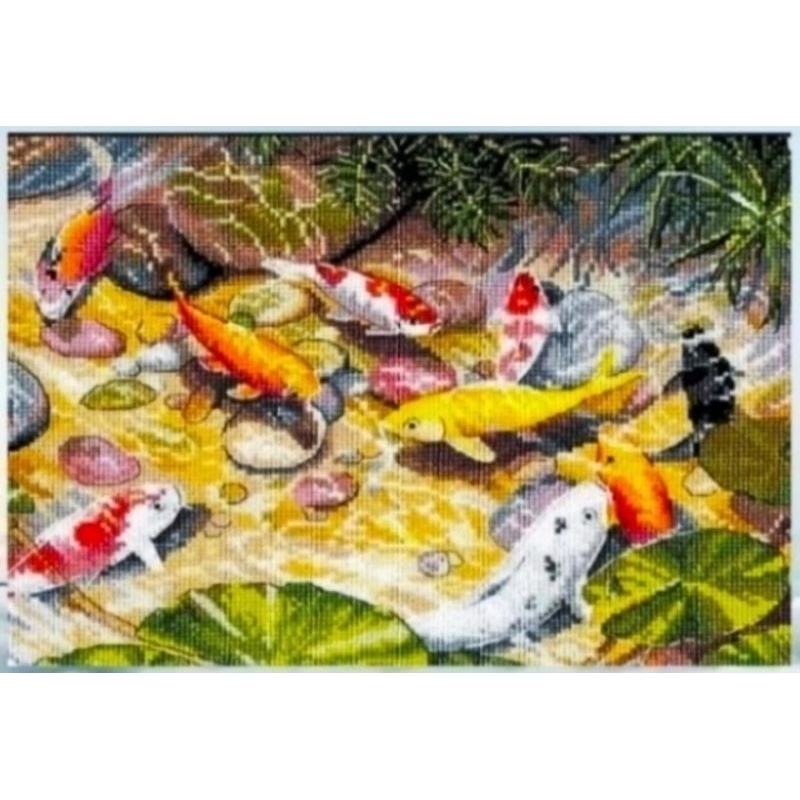 DIY PAKET KRISTIK IKAN KOI 9 POLA KAIN CROSS STITCH KIT 14CT SULAM SILANG HOBI KERAJINAN TANGAN