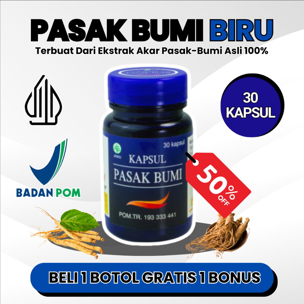 Pasak Bumi Biru 1 Botol - (BPOM) Ekstrak Pasak Bumi Asli Kalimantan / Kapsul Pasak Bumi Biru Origina