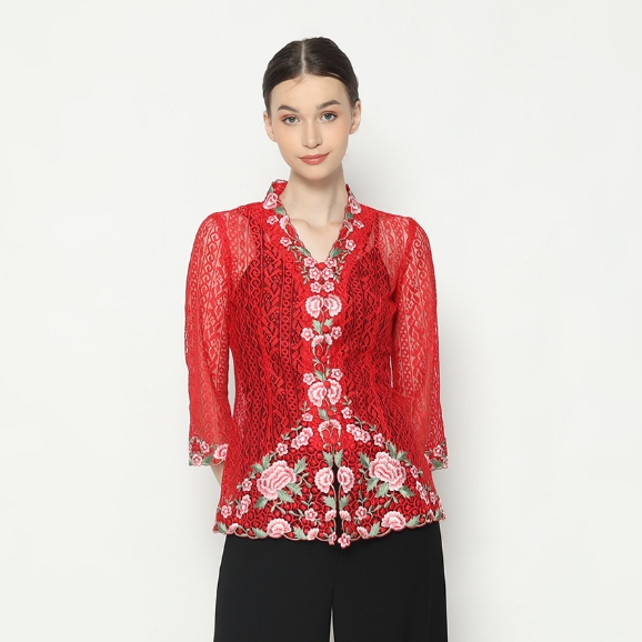 Lyne Halim Blouse Brukat Solitaire, Merah 8320