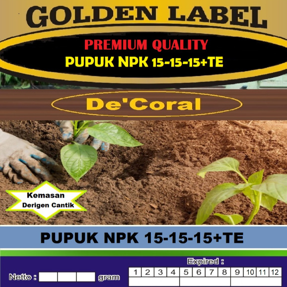 Pupuk NPK De'coral Kadar 15-15-15+TE Kemasan Derigen Cantik | Pupuk NPK 15-15-15+TE | Tanaman | Bibi