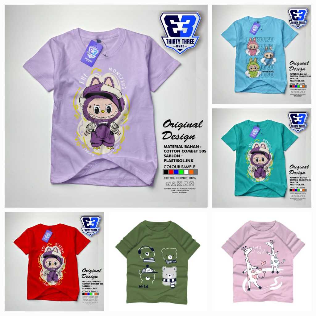 Baju Kaos Anak Cewe Cowok Premium Umur 1 - 12 Tahun