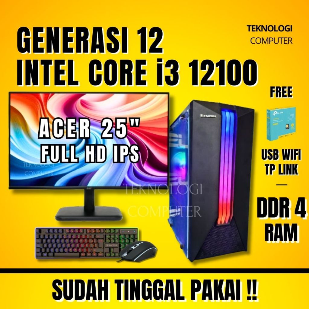 Core i3 12100 ‖ Gen 12 ‖ Full Set ‖ PC Rakitan ‖ Komputer CPU ‖ Kantor