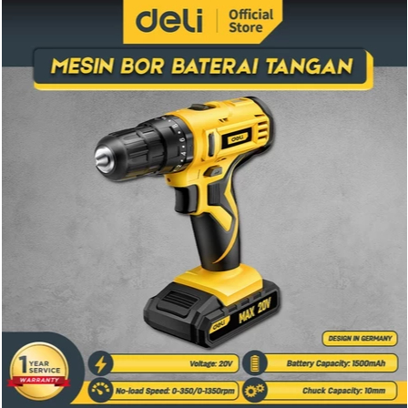 Deli 20V Lithium-lon Cordless Impact Drill / Bor Listrik Batterai EDL-CZ20-E1D2 / DELITOOLS.STORE