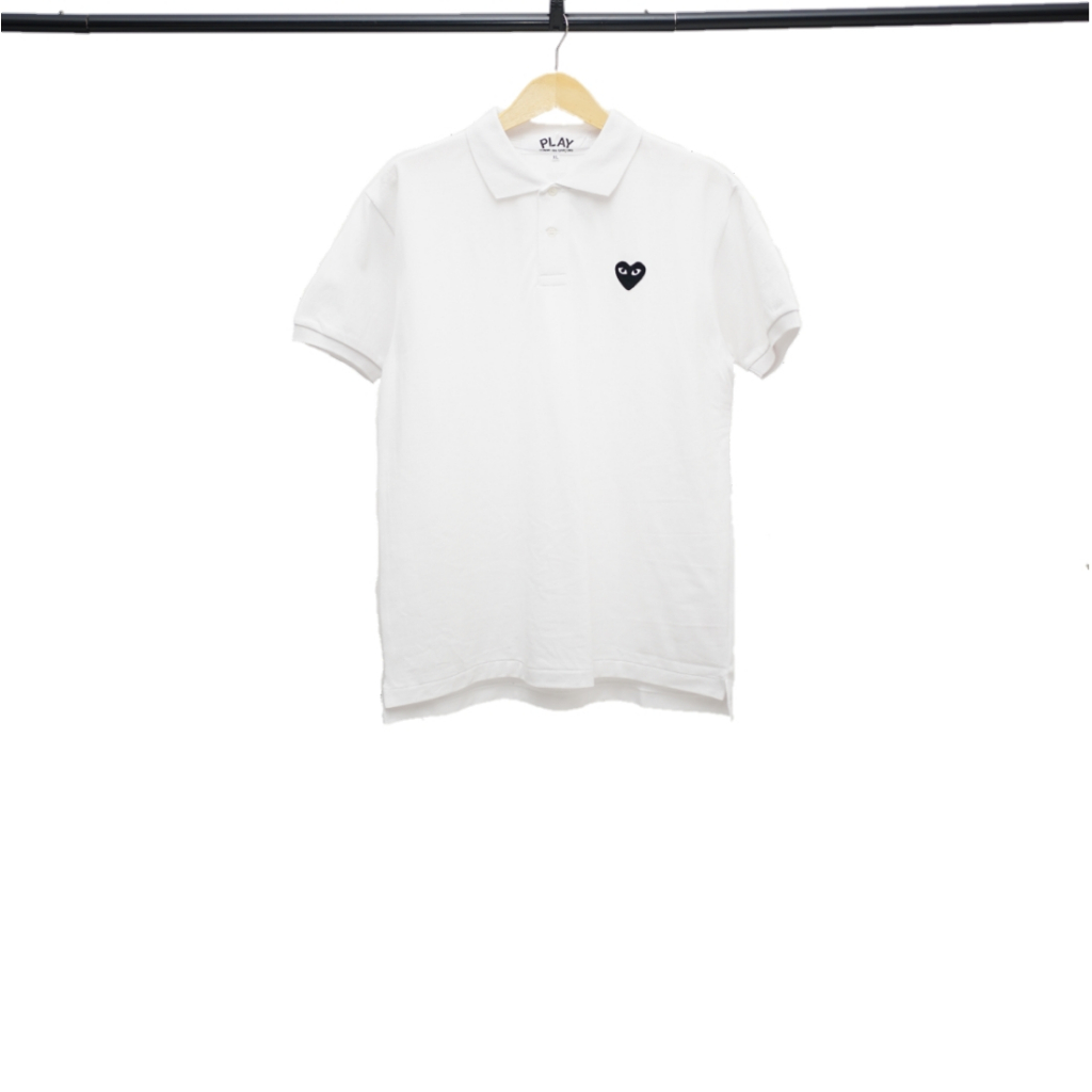 CDG White Black Heart Polo Shirt Authentic / Kaos Kerah Branded CDG Original