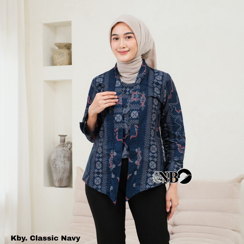 Kebaya Classic Navy Blazer Batik Wanita Modern Batik Elagan Batik Kerja
