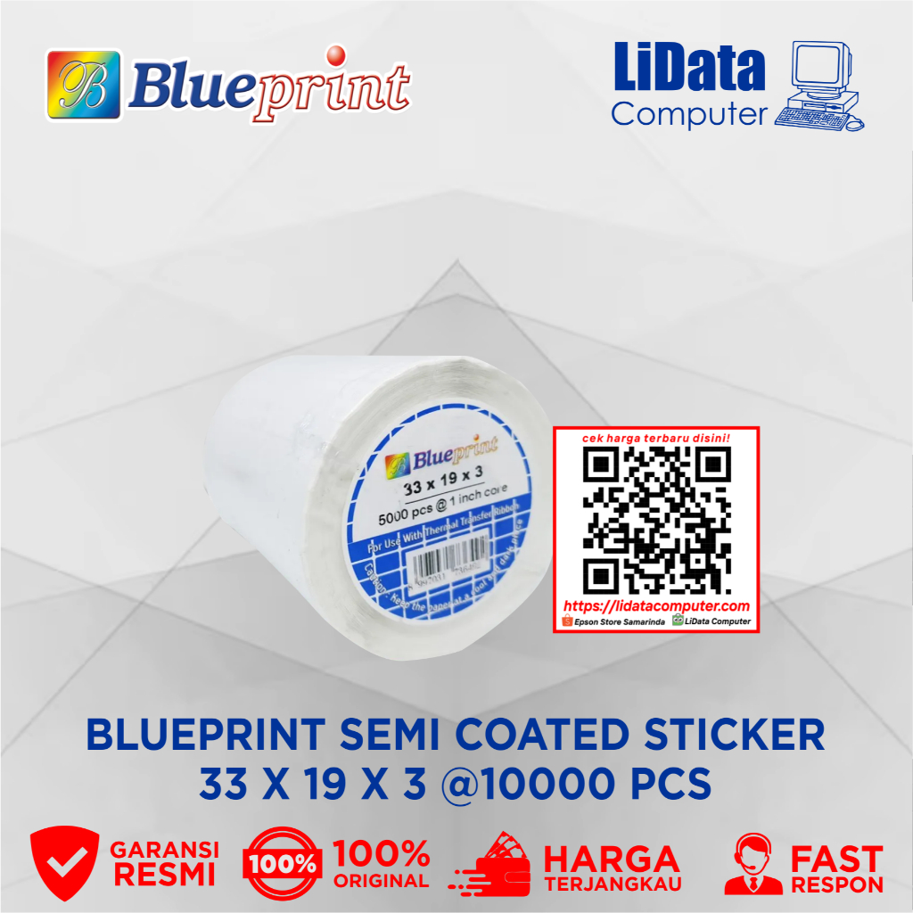 

Sticker label Barcode 33x19mm 3 Line Semi Coated BLUEPRINT isi 5000Pcs