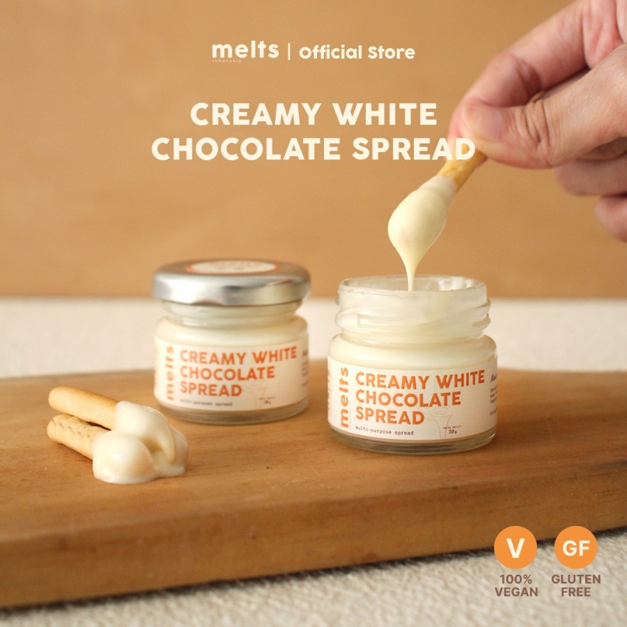 

Melts Creamy White Chocolate Spread | Selai Coklat Plant Based Vegan untuk Roti Bahan Kue Baking Pastry Topping