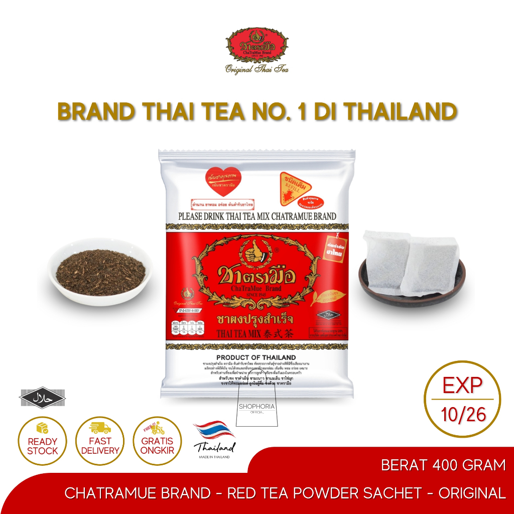 

ChaTraMue Brand Thai Tea Mix Kemasan Pack 400 Gram Original Thailand Teh Bubuk Powder Daun Merah Hitam Susu Milk Bubuk Powder 400g 400gram 400gr 400 gr