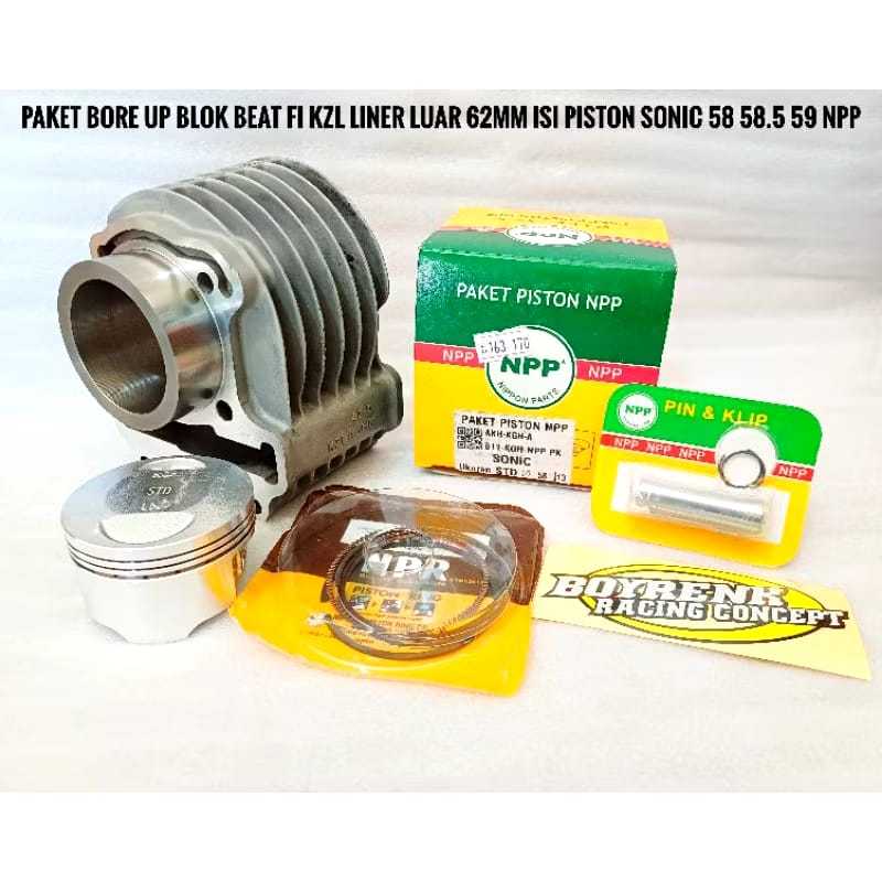 PAKET BORE UP BLOK BEAT FI KZL LINER LUAR 62MM ISI 58 58.5 59 NPP-BOYRENK RACING CONCEPT