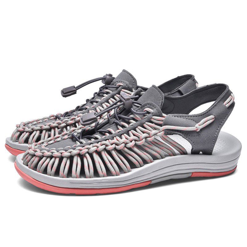 Sepatu Sendal Tali Rajut Mirip Keen Wanita Warna Grey Pink - Sendal Gunung - Sendal Hiking - Sendal 