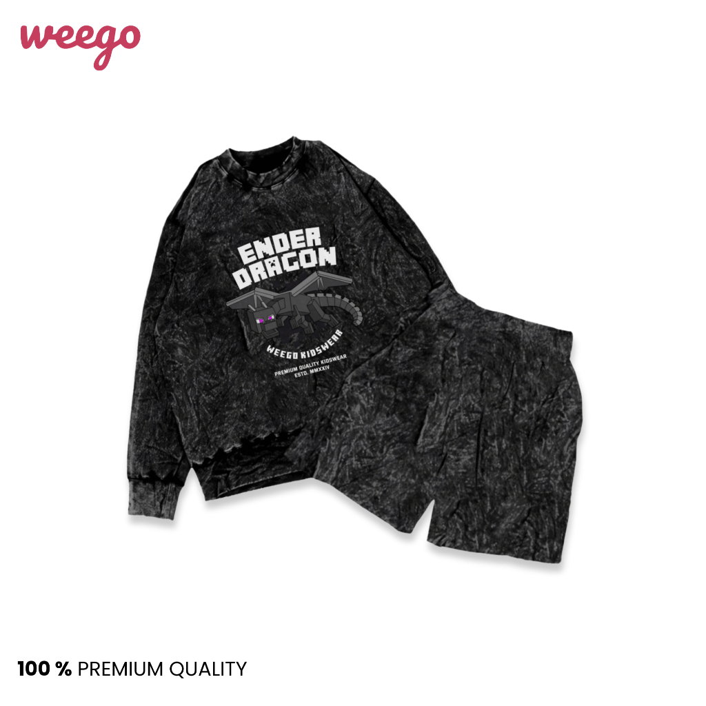 WEEGO - Setelan Kaos Anak Washing Lengan Panjang - Setelan Kaos Lengan Panjang Motif Ender Dragon Ce
