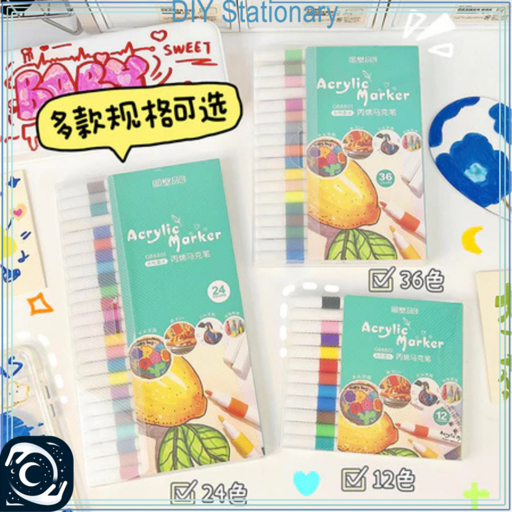 

1 Set Sketch Acrylic Marker Pen Copic Spidol Warna Warni Stabilo Highlighter Box Set Waterproof AT10