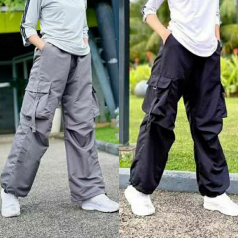 CELANA CARGO PANJANG PARASUT WANITA STREETWEAR PREMIUM / KARGO PARASUT HARAJUKU UNISEX / BAGGY PANTS