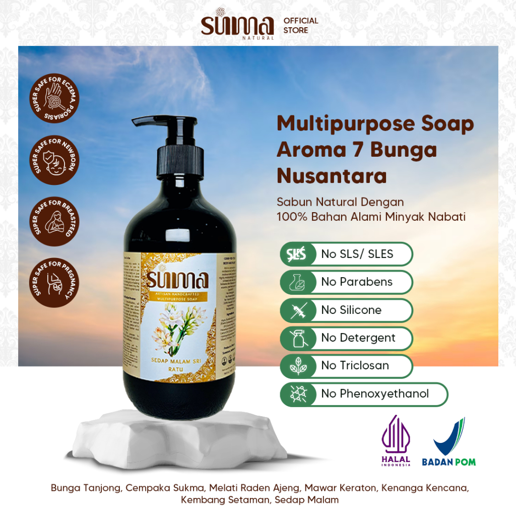 Suma Natural Multipurpose Soap - Sabun Alami & Multifungsi | Sabun Mawar Keraton, No SLS, No Paraben