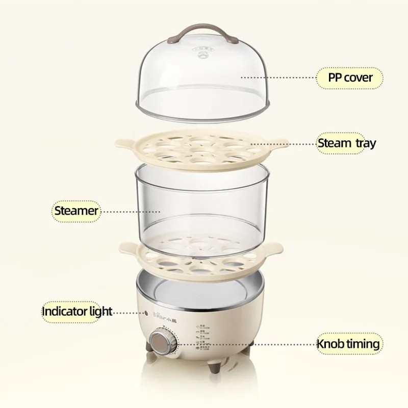 MH -  Bear Egg Steamer Elektrik 2 Susun Stainless Egg Boiler Steamer Food